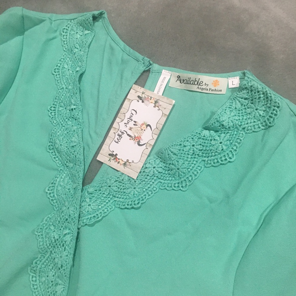 3 Pack (1S, 1M, 1L) Reseller Bundle Mint Surplice Sleeve Romper - Picture 3 of 5